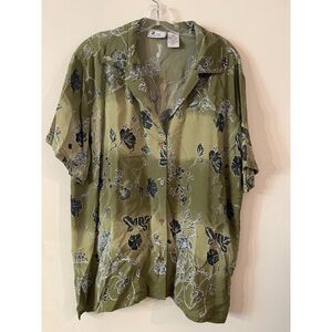 Elegant Olive Green Floral Print Shirt - Versatile‎ & Stylish